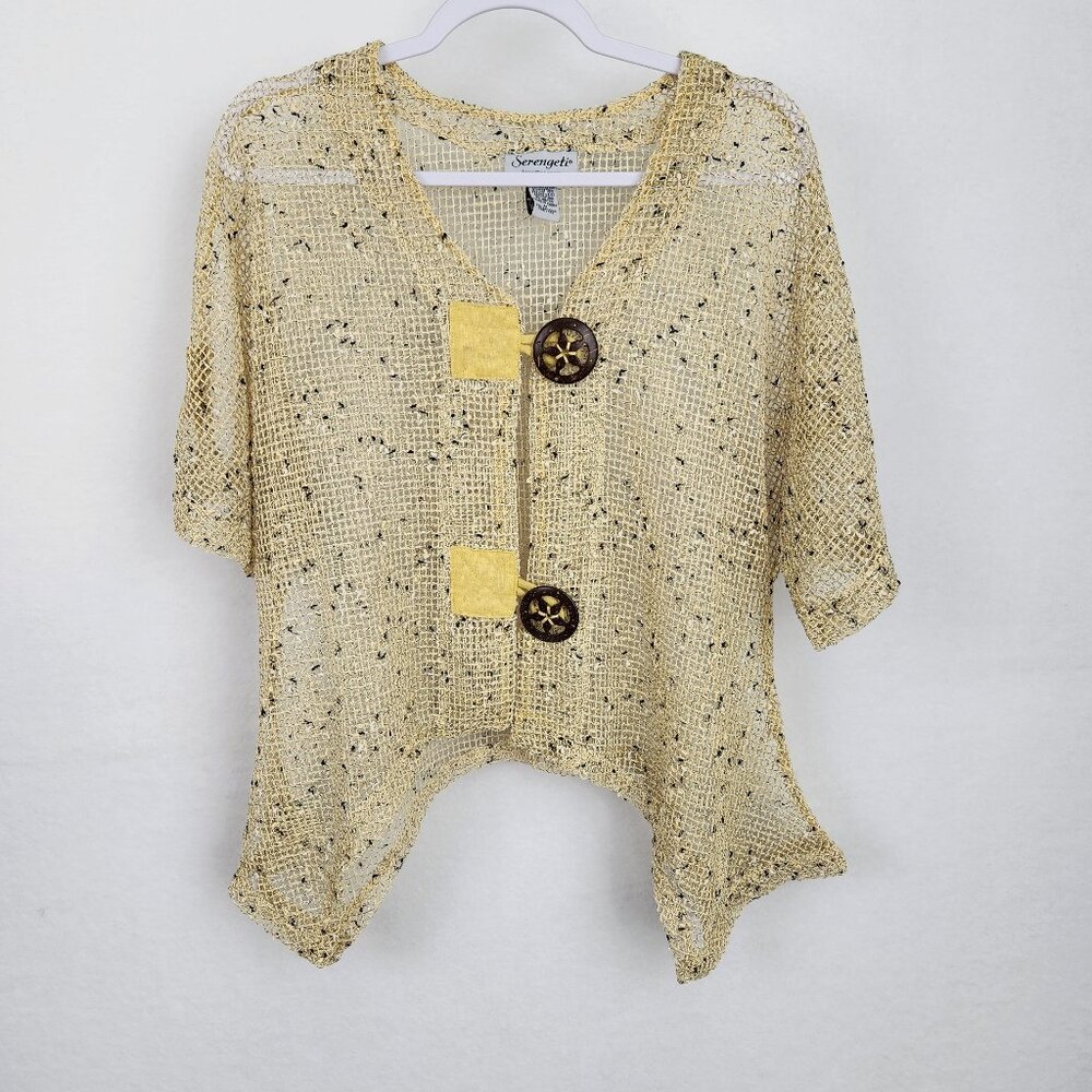 Serengeti Womens Mesh Top Chunky Buttons Size M Yellow